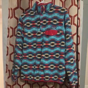Patagonia Blue and Red Patterned Fleece Jacket